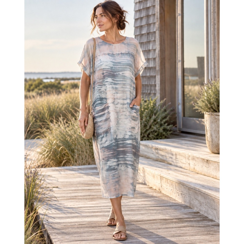Raquel Allegra Sunset Tie Dye Silk Midi Shift Dress Size 1 Small